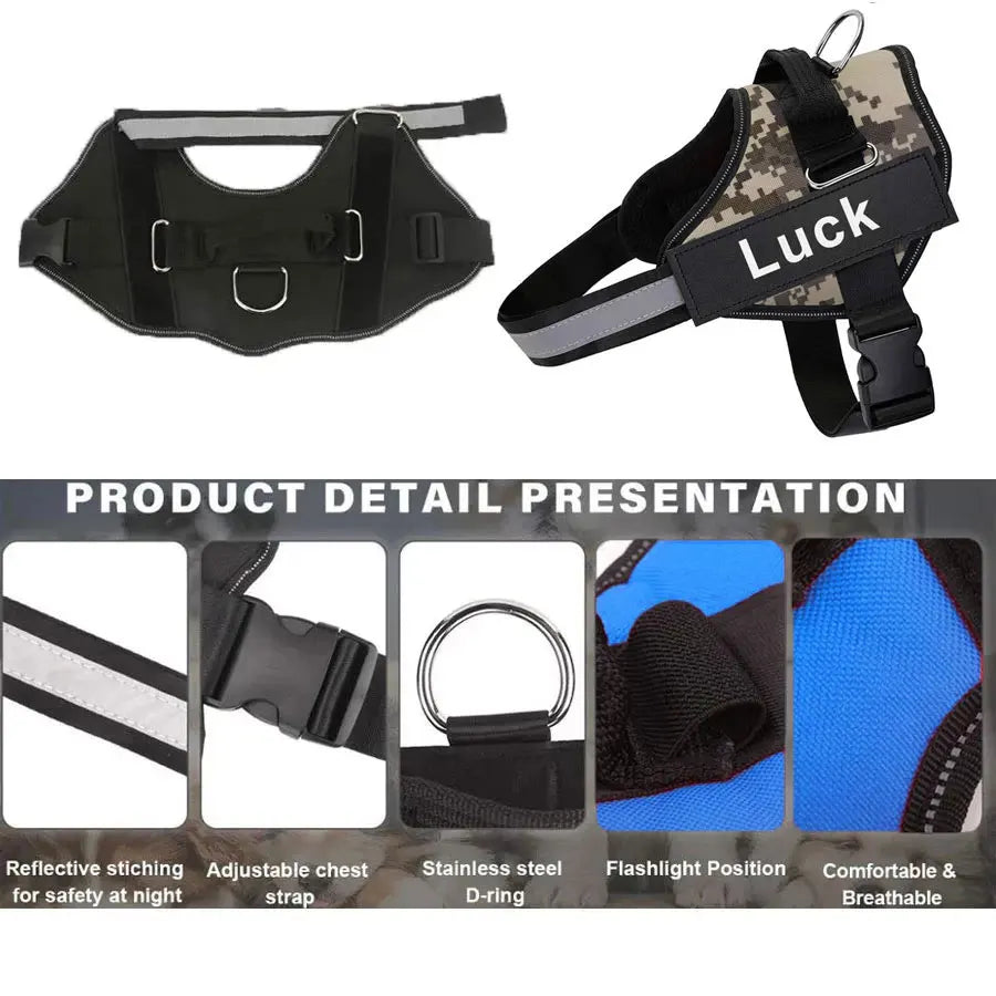 Dog Harness Vest ID Patch Customized Reflective Breathable Adjustable