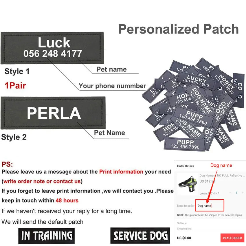 Dog Harness Vest ID Patch Customized Reflective Breathable Adjustable