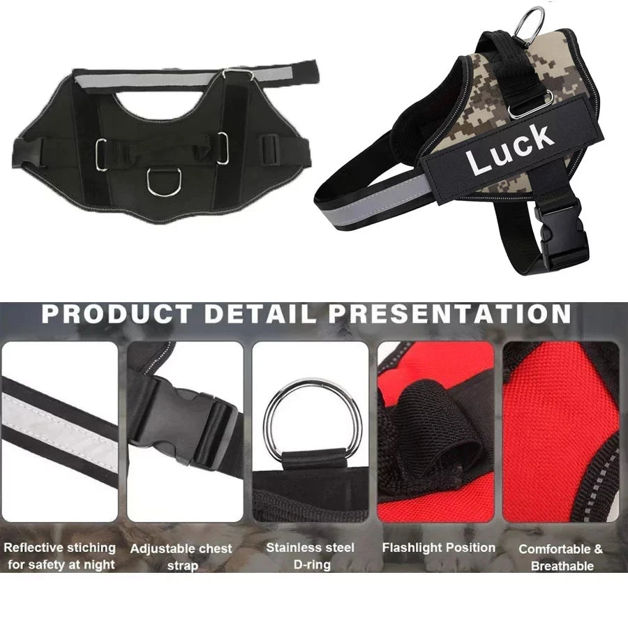 Dog Harness Vest ID Patch Customized Reflective Breathable Adjustable