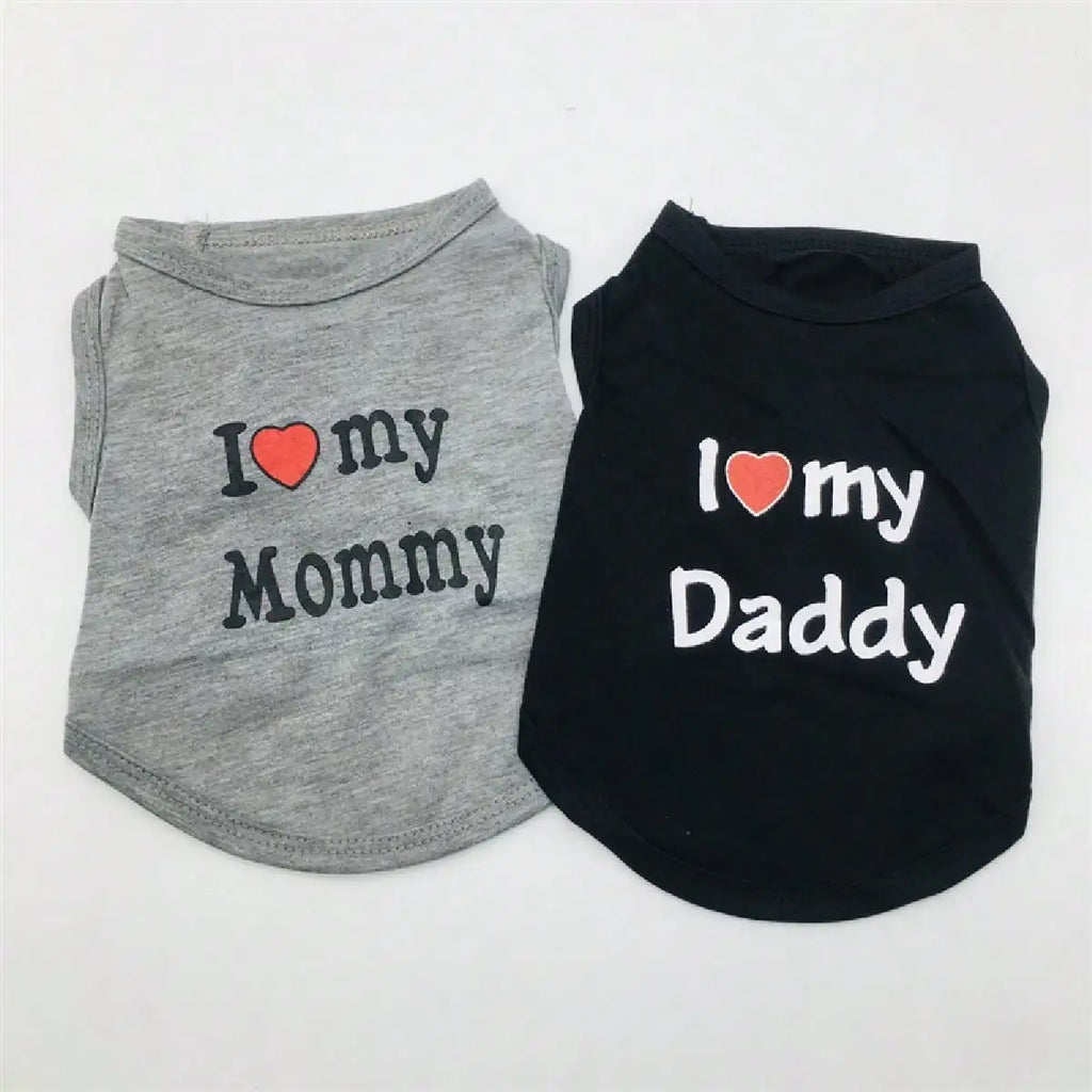 Dog Vest, "I Love My Daddy, Mommy" Puppy T-Shirt, Summer Sleeveless Vest