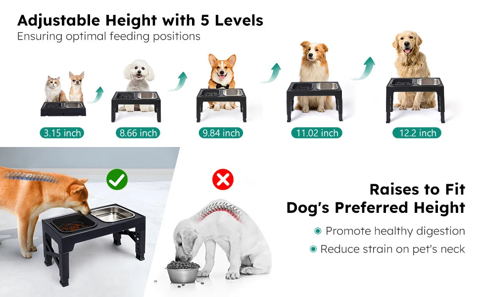 2-in-1 Elevated Slow Feeder Dog Bowls, Non-Slip Stainless Steel