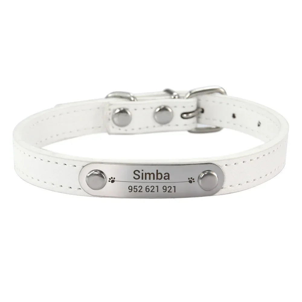Personalized Dog Collar Name Carved 16 Colors Solid PU Leather Collar