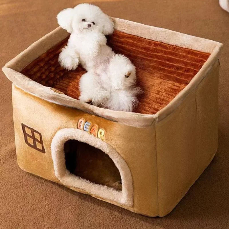 Cute Pet House with Foldable Soft Pet Bed Detachable Washable