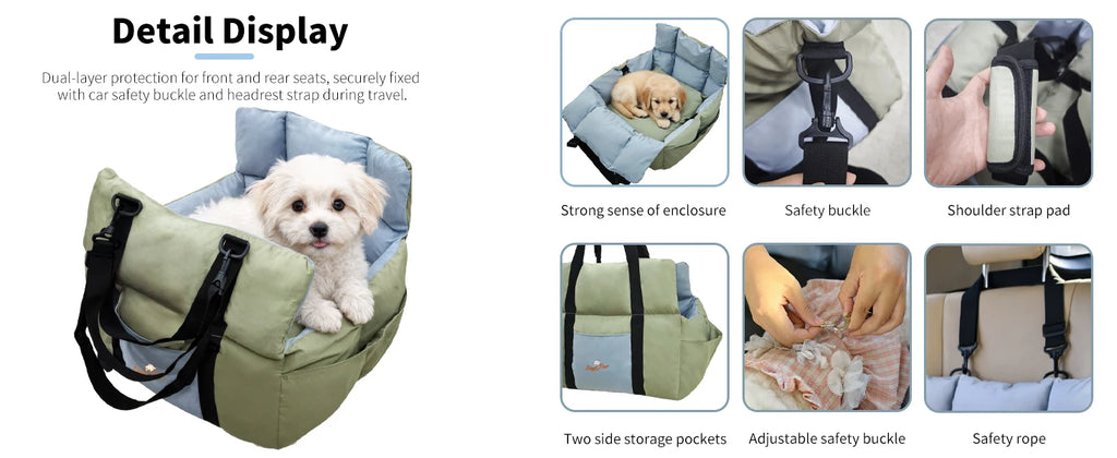 Portable Dog Car Seat Pet Puppy Booster Travel Bed