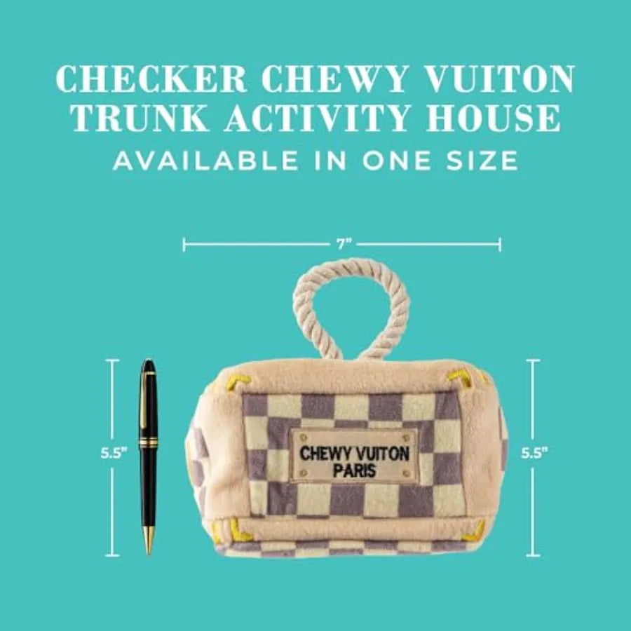 Checker Chewy Vuiton Trunk Activity House Plush Designer Dog Toys