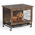 Rustic Dog Crate Furniture with Wheels  Heavy Duty Metal and Wood Dog Kennel