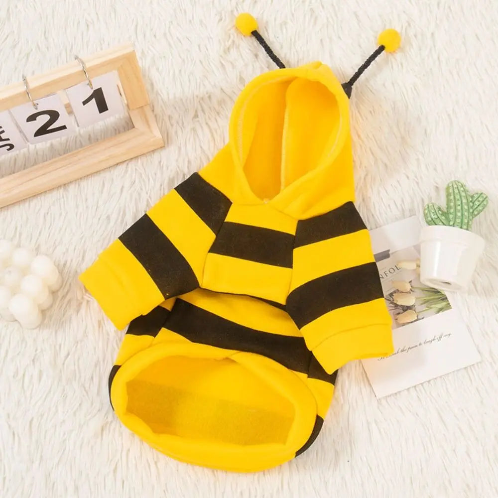 Soft Pet Bee Costume Hooded Breathable Winter Warm Bee Cosplay Costume