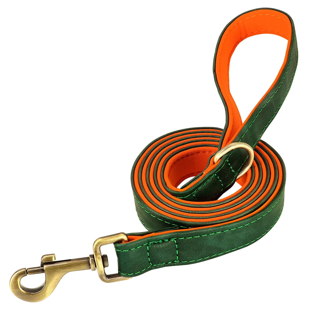 Leather Dog Collar Leash And Collar With Free Engraved Nameplate