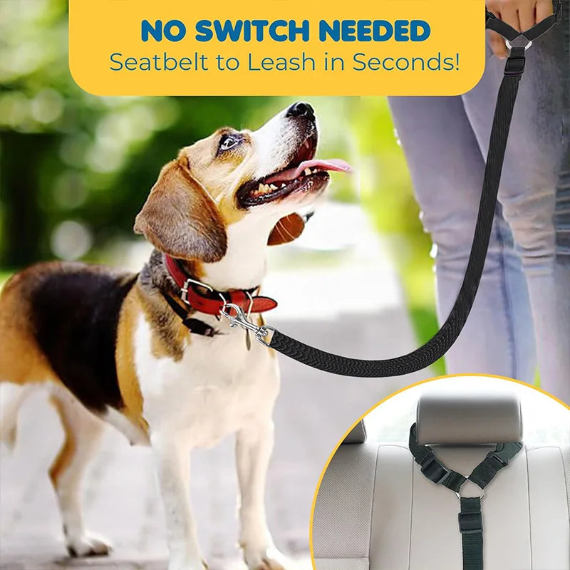 Adjustable 2-in-1 Pet Car Seat Belt Leash Nylon