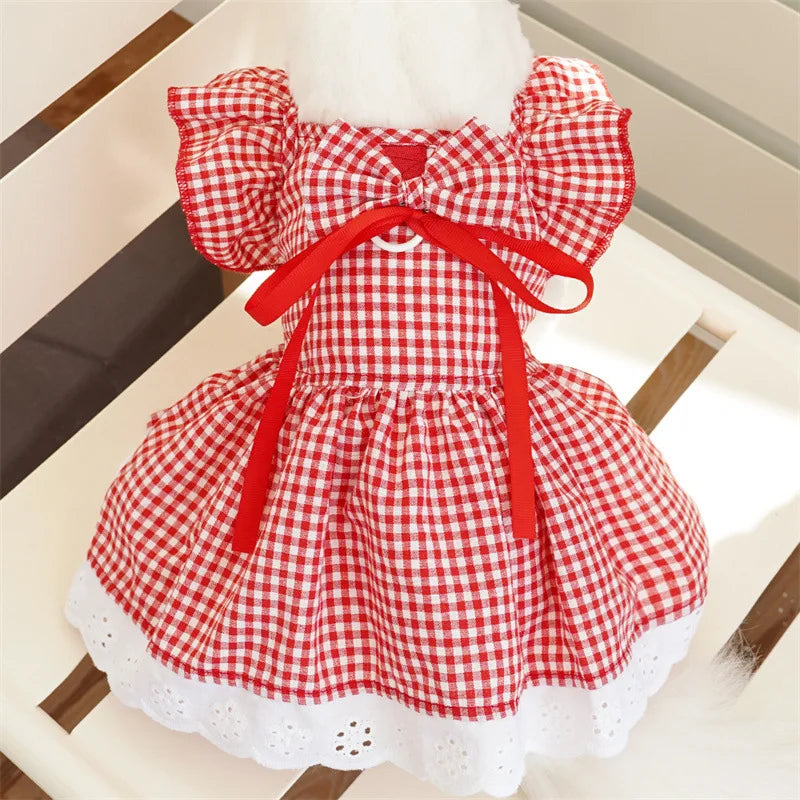 Summer Pet Dress Floral Pattern Plaid Skirts
