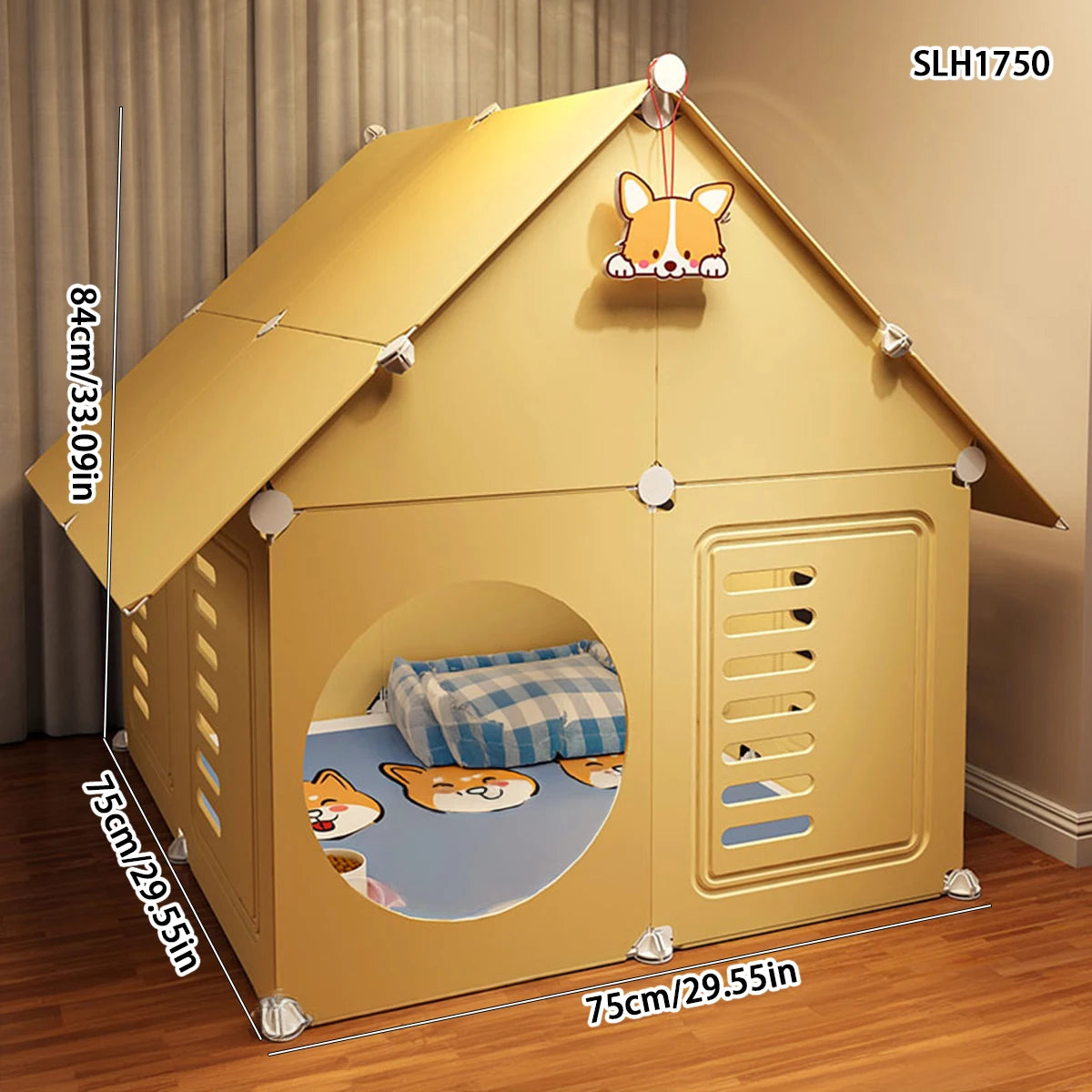Dog Cage for Small Dogs with Separate Toilet and Pulleys, Indoor Dog House