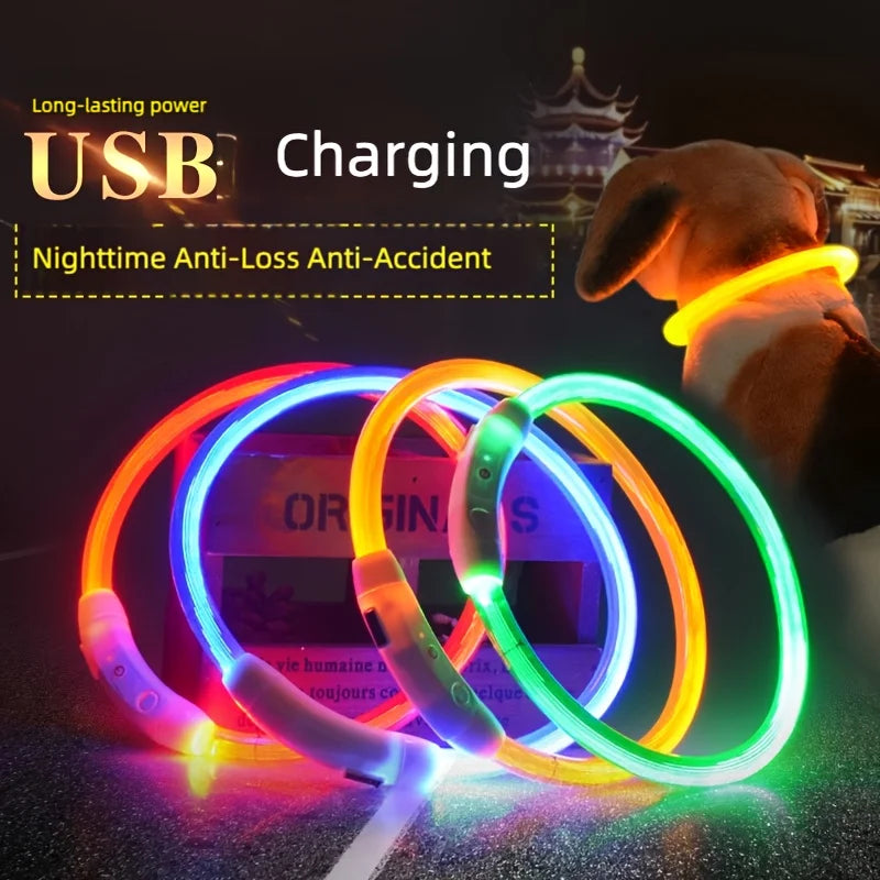 New LED Dog Collar Rechargeable，3 Mode Adjustable Glowing Dog Collar