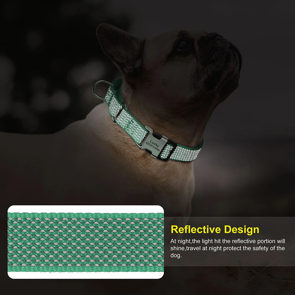 Custom Dog Martingale Collar Nylon Reflective Dog Collars With Engraving