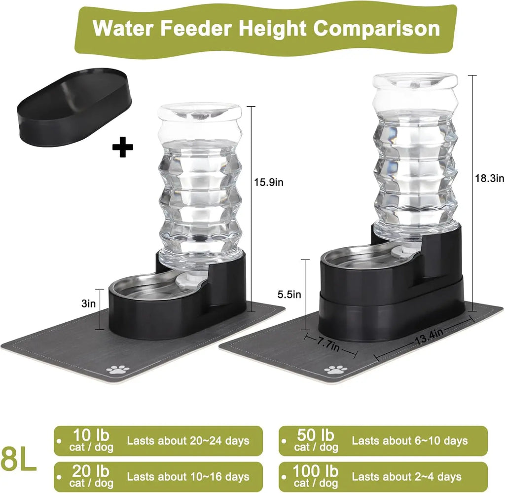 Large 8L Gravity Water Dispenser for Dogs Stainless Steel with Triple Filter