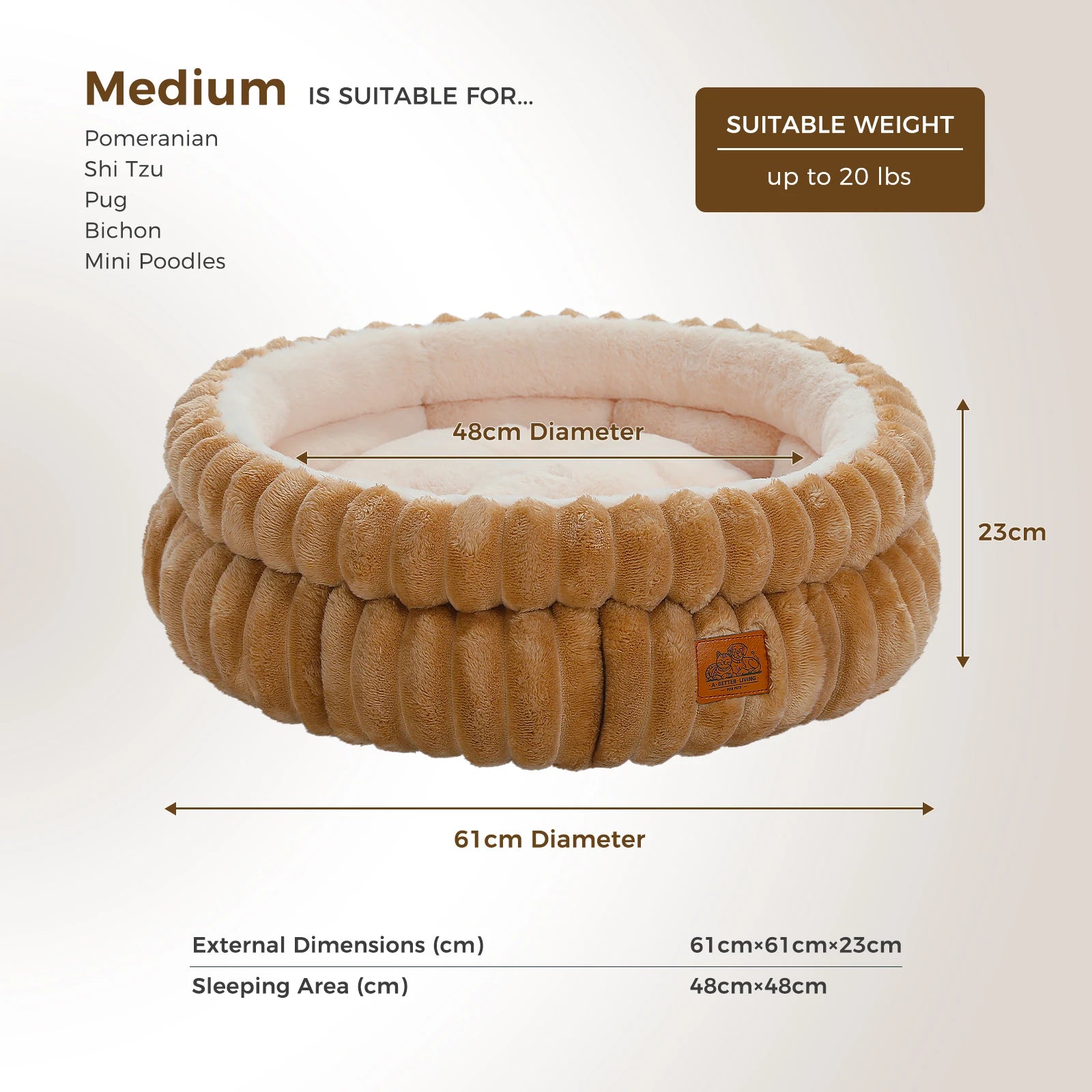Dog Bed for Medium Dogs Cozy  Bed for Indoor  Washable Round Pet Bed