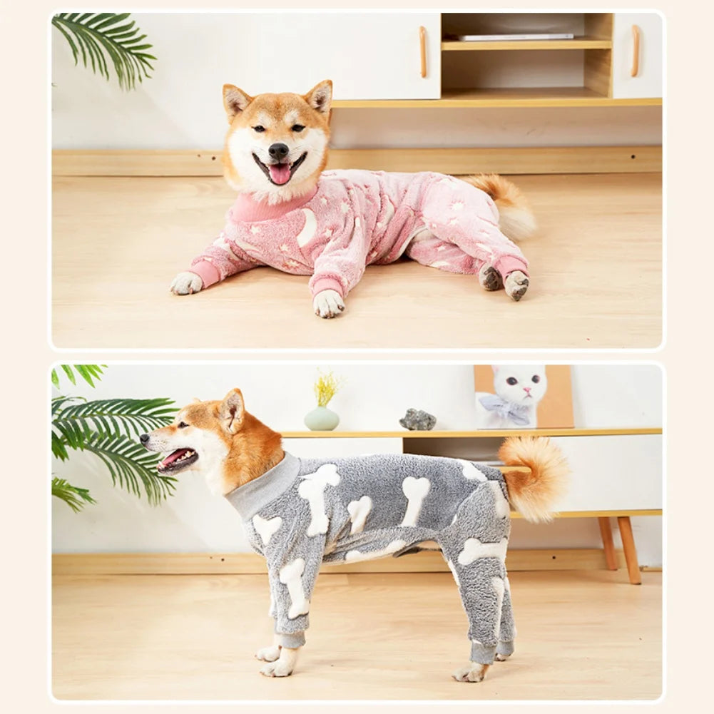 Soft Dog Pajama 4 Legged Warm Fleece Stretchable Dog Pajamas