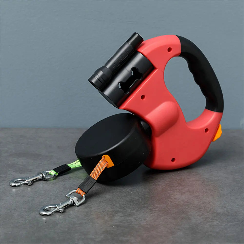 Double Headed Dog Leash Traction Rope with LED Light Dog Walking Leash