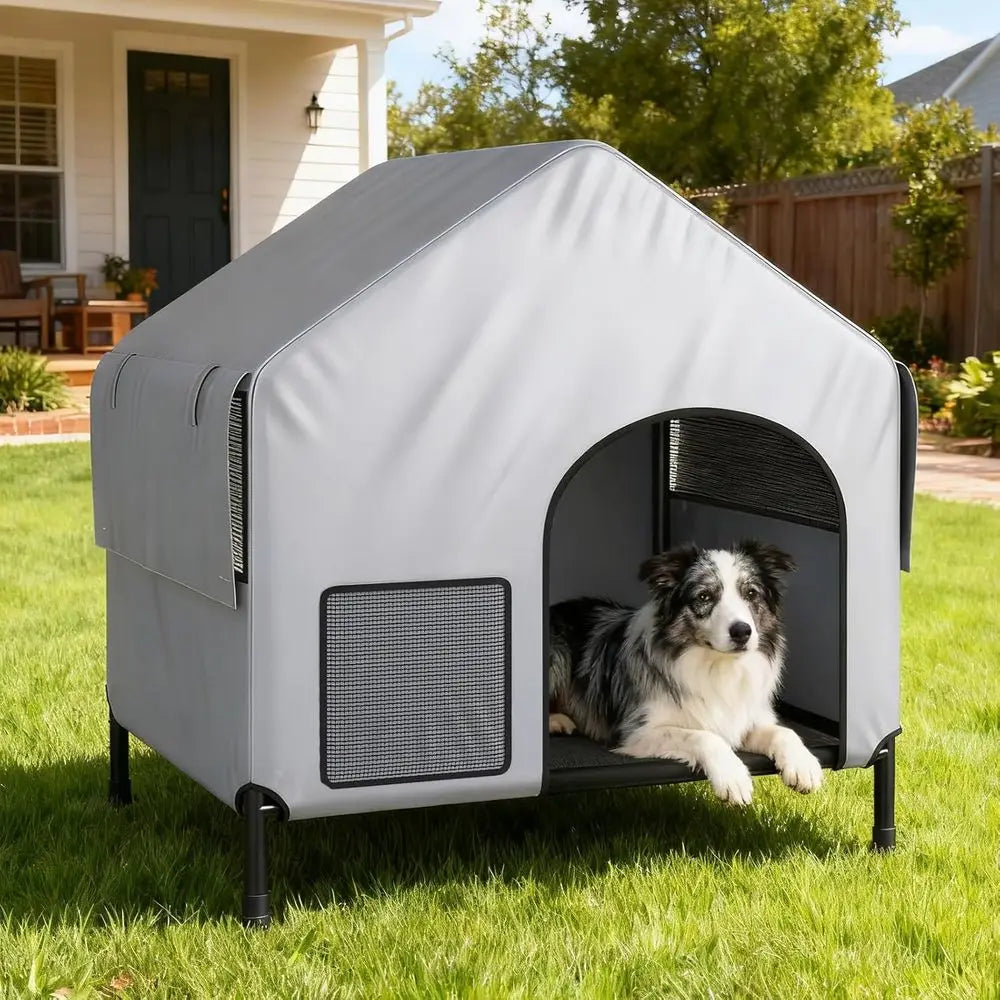 39” Dog House for Outdoor Indoor, Large Dog House Weatherproof 600D PVC Canopy,