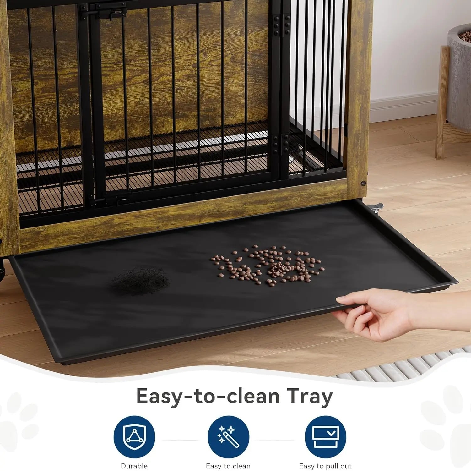 Wooden Dog Crate Furniture with 3 Doors & Wheels Heavy Duty