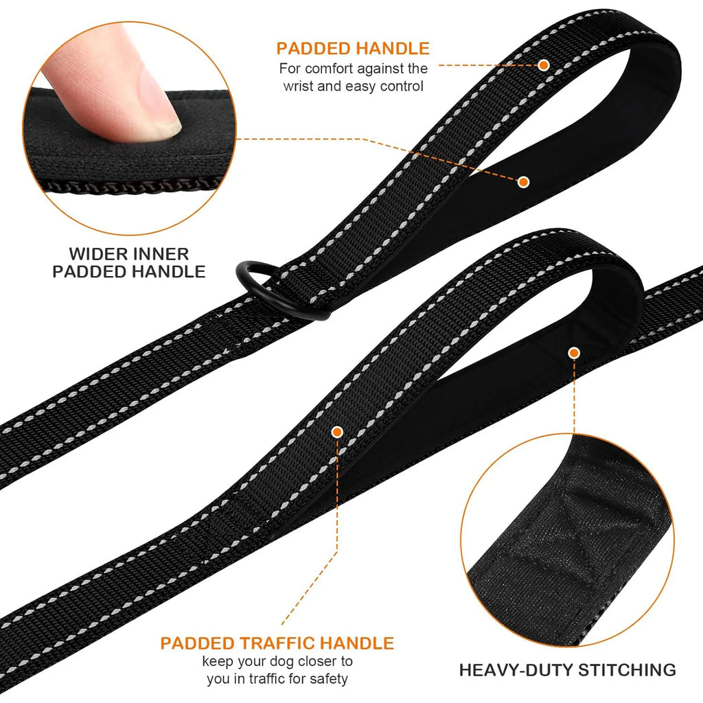 Heavy Handle Dog Leash with Reflective Strips for Night Safety