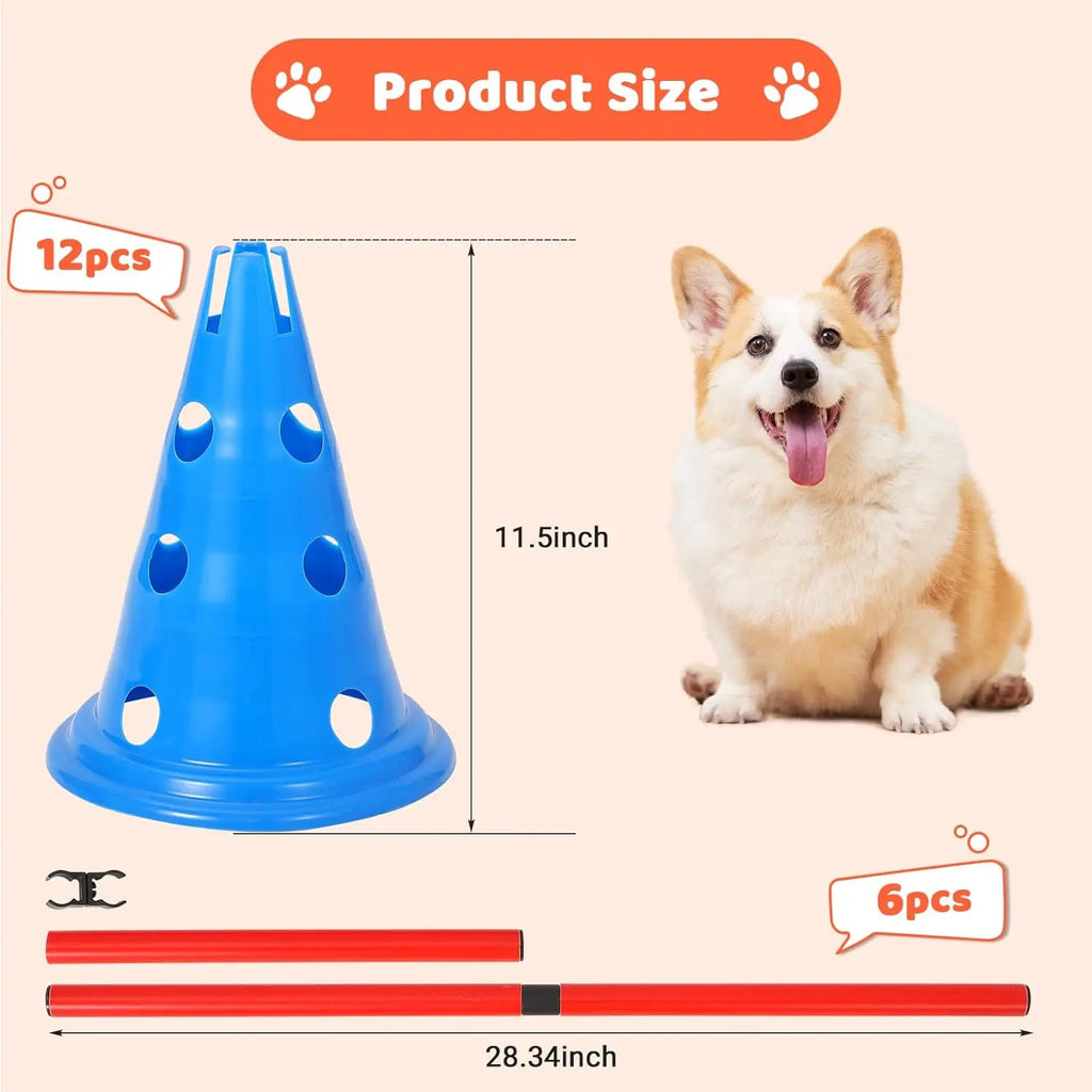 Dog Agility Hurdle Cone Set  Include 12 Agility Cones 6 Agility Rods