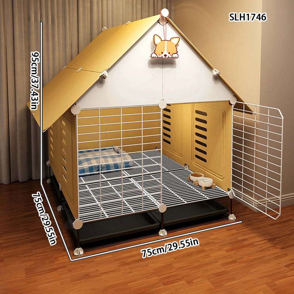 Dog Cage for Small Dogs with Separate Toilet and Pulleys, Indoor Dog House