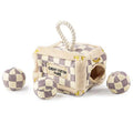 Checker Chewy Vuiton Trunk Activity House Plush Designer Dog Toys