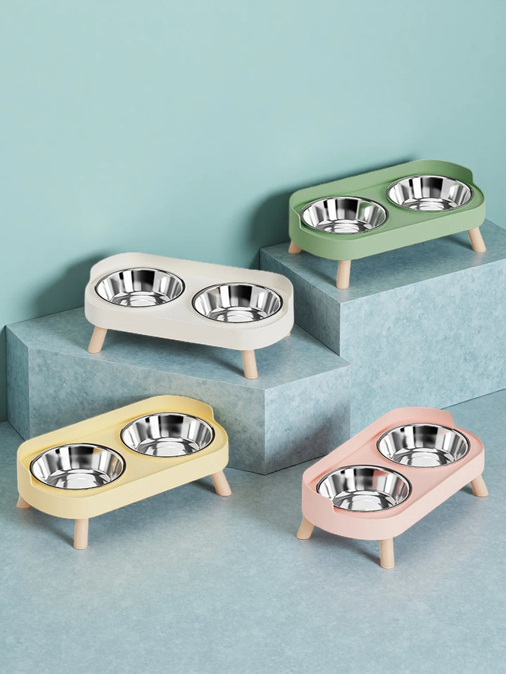 Dopamine Colorful Elevated Pet Feeder: Dual Stainless Steel Bowls