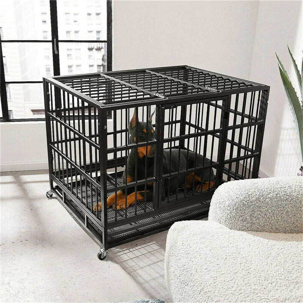XXL Large Heavy Duty Dog Crate Strong Pet Cage  Square Tube Metal Kennel