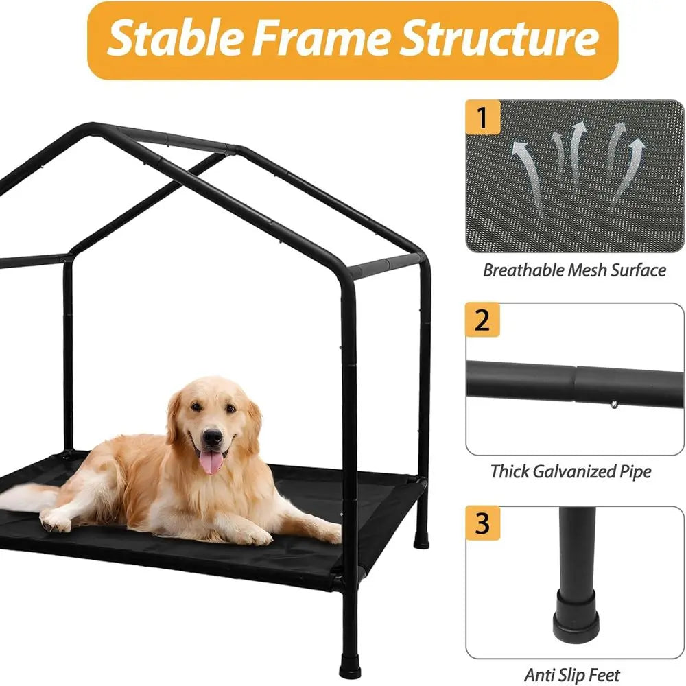 39” Dog House for Outdoor Indoor, Large Dog House Weatherproof 600D PVC Canopy,