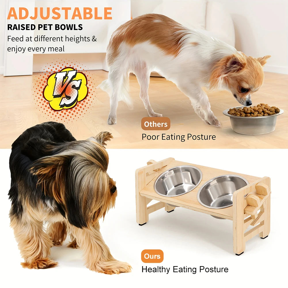 Elevated Small Dog-Cat Bowls Tilted Adjustable Feeder Stand