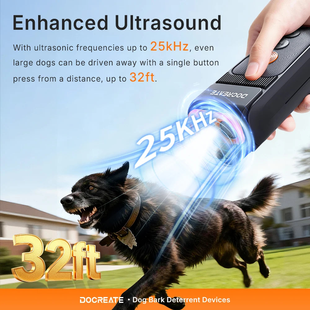 3-in-1 Dog Repellent Ultrasonic Anti-Bark Trainer with LED Flashlight.