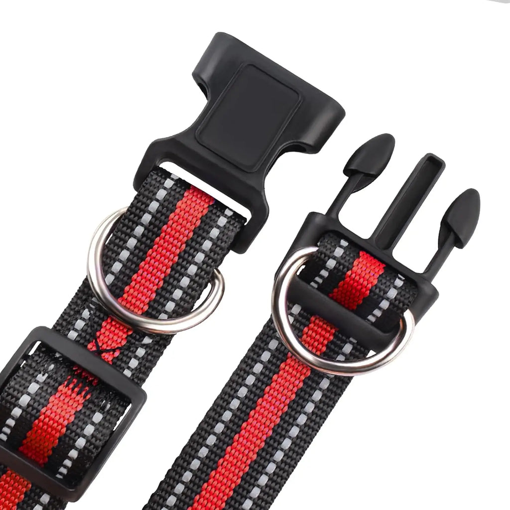 Highly Reflective Adjustable Dog Collar with Dual Metal D-Rings