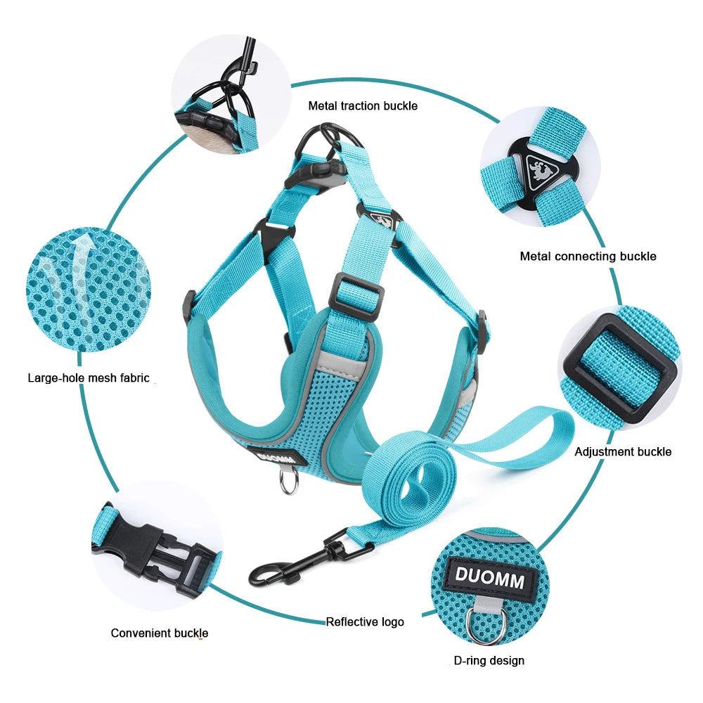 Classic Soft Dog Harness and Leash Set, Breathable Mesh Comfort Vest.  Reflective Dog Harness