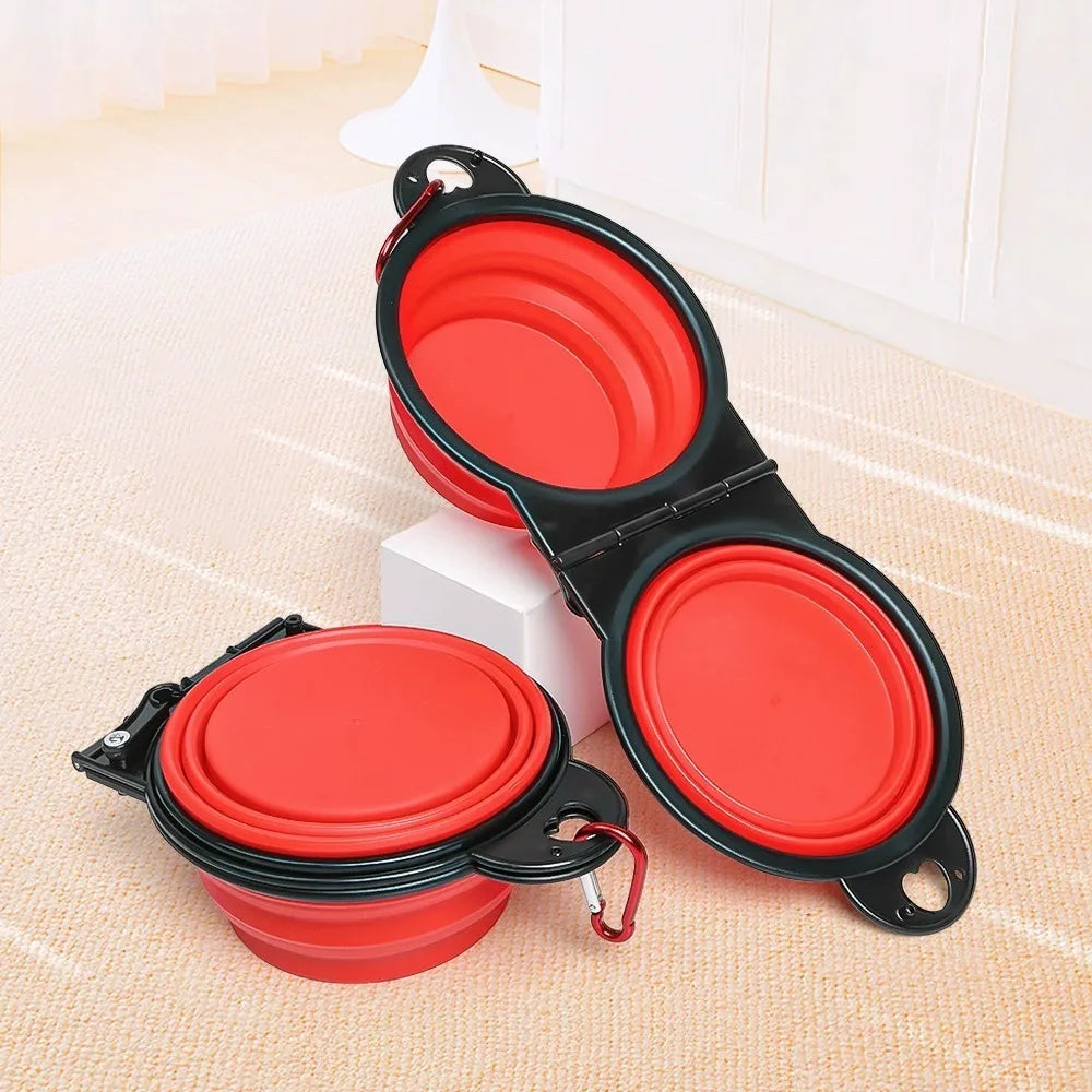 2 in 1 Collapsible Dog Travel Bowl Double Bowls Folding