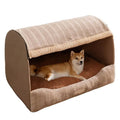 Dog House Indoor, Foldable Pet House Bed with Removable Plush Cushion,