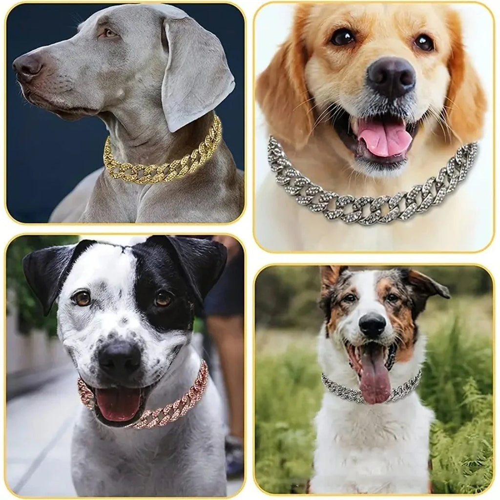 Collar Necklace Dog Full Diamond Cuban Chains