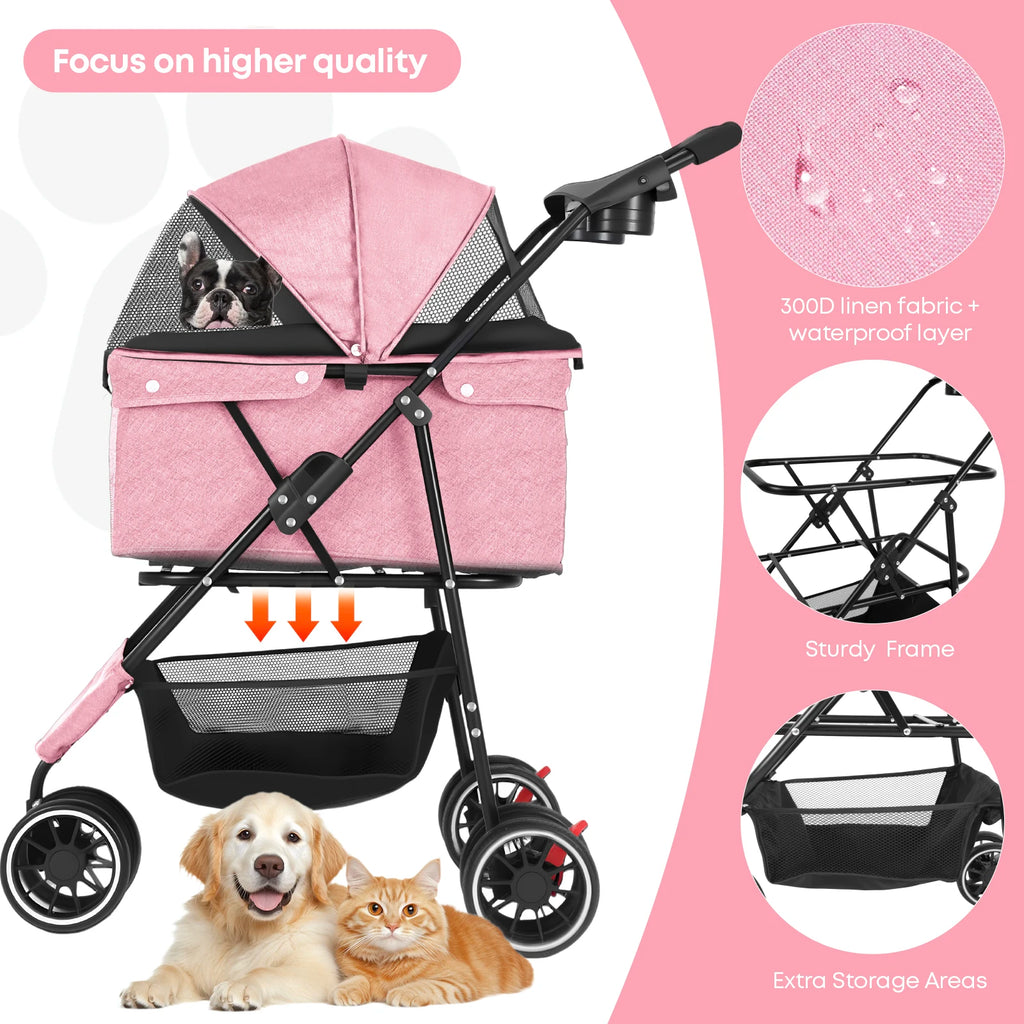 Pet Stroller For Small Puppy Dogs & Cats Travel Portable Dog Stroller