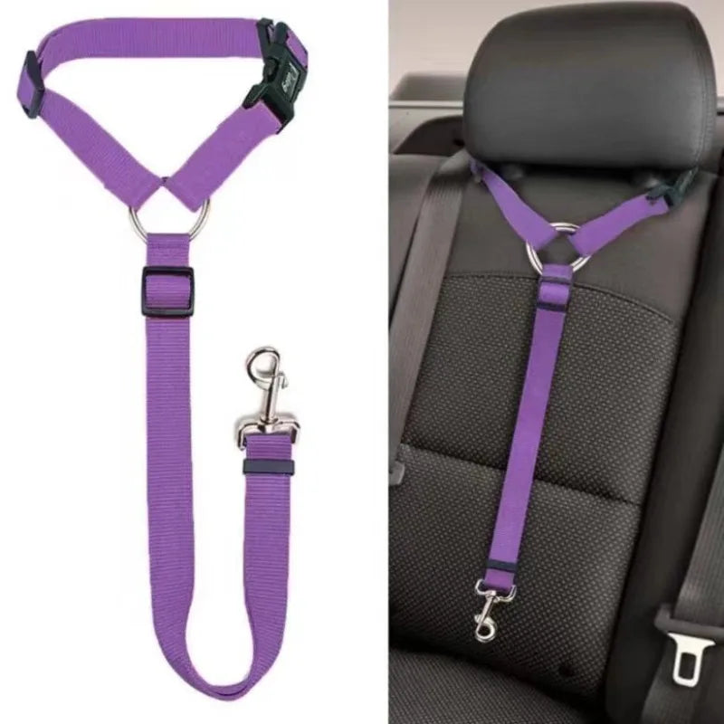 Solid Color Two-in-one Pet Car Seat Belt Nylon Lead Leash