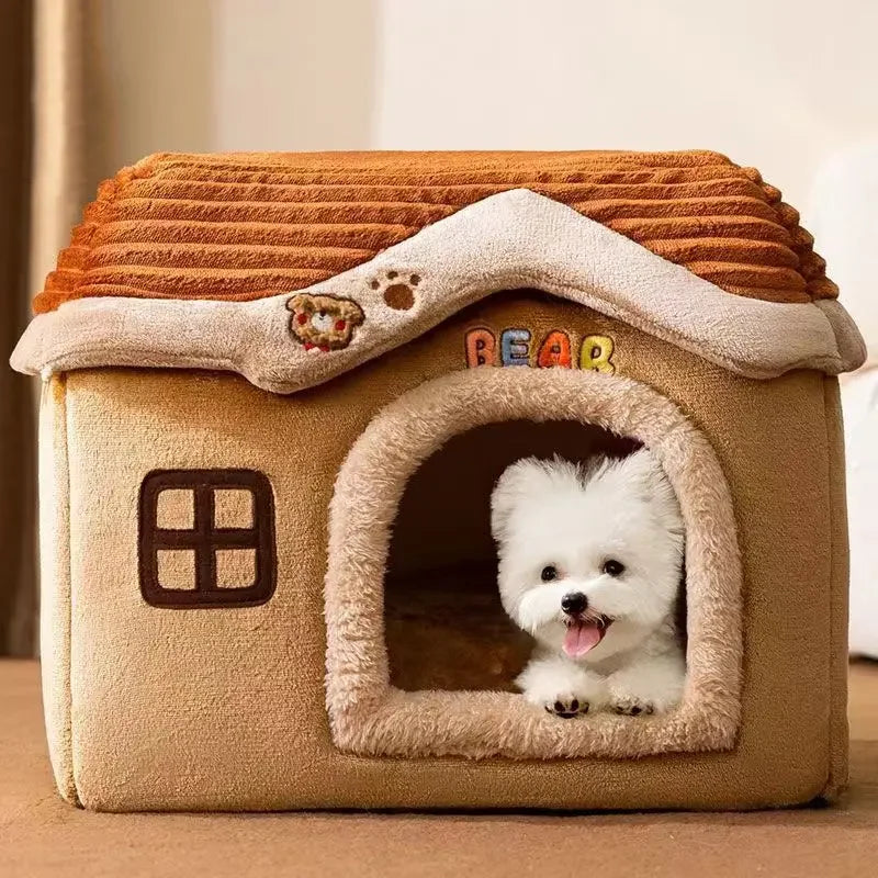 Cute Pet House with Foldable Soft Pet Bed Detachable Washable