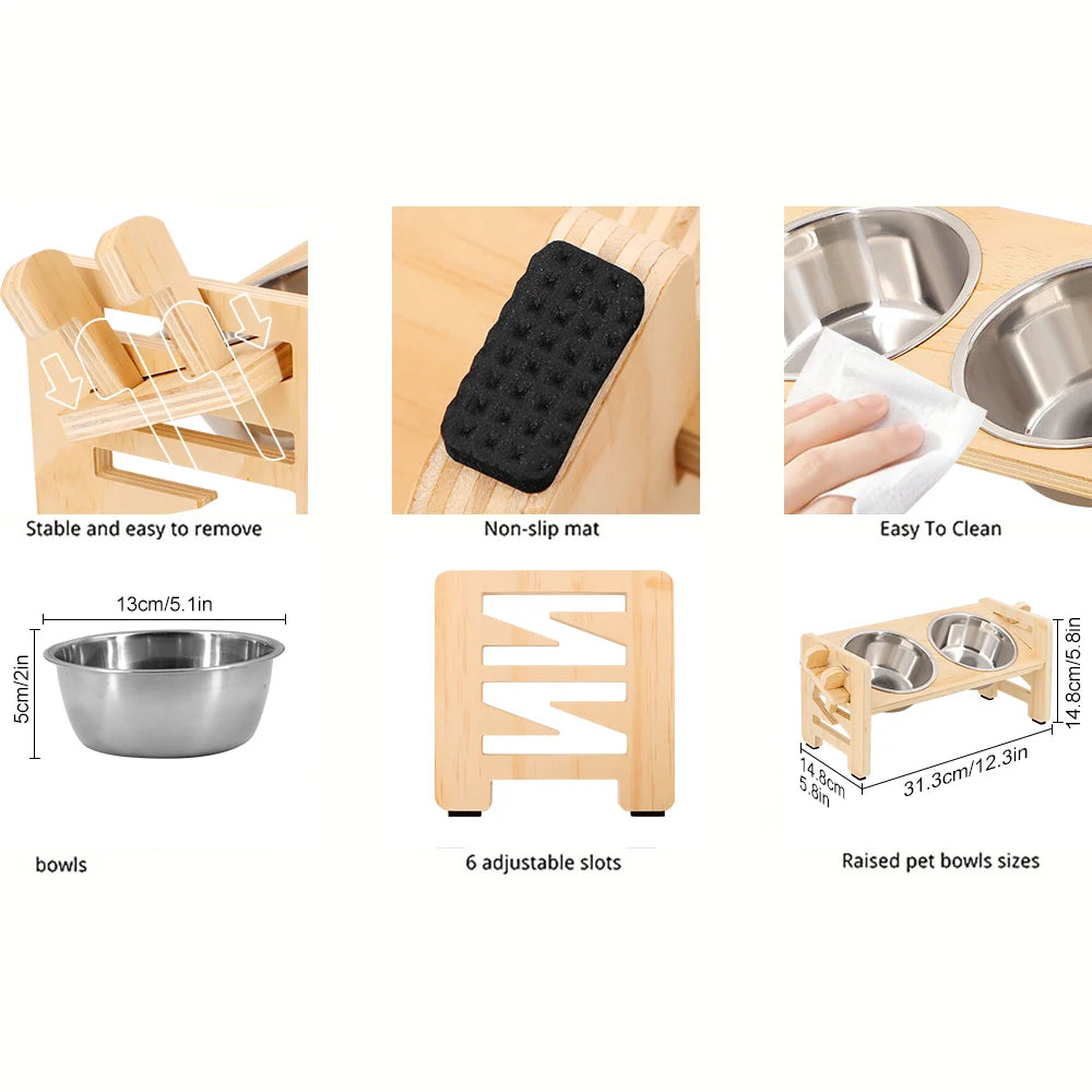 Elevated Small Dog-Cat Bowls Tilted Adjustable Feeder Stand