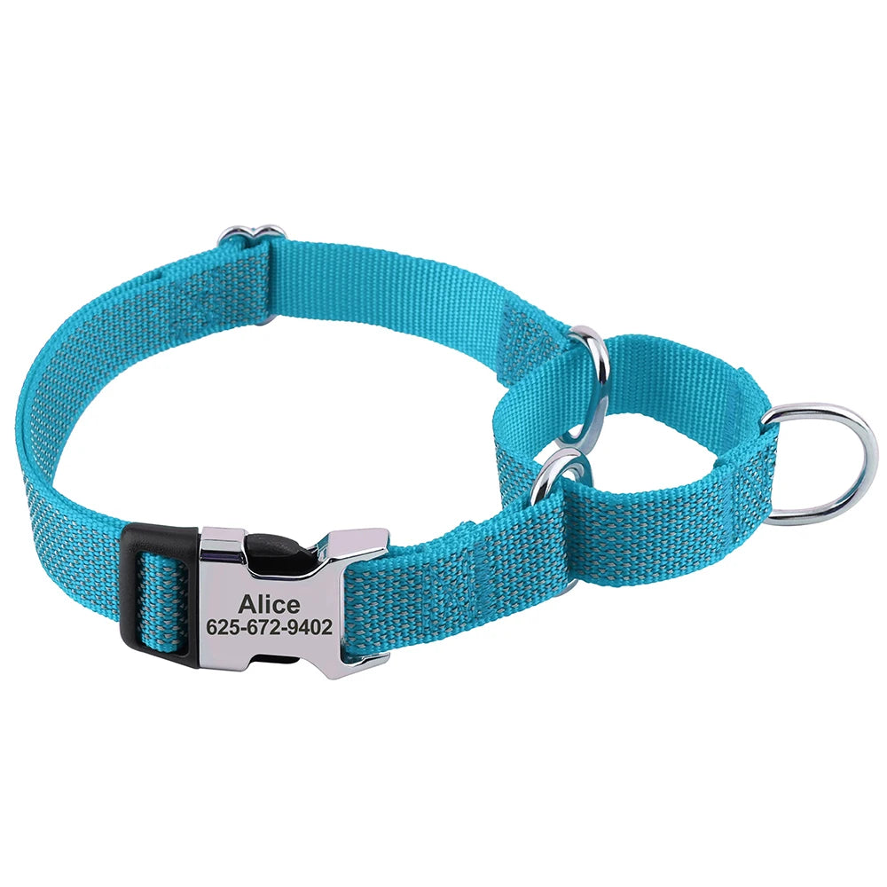 Custom Dog Martingale Collar Nylon Reflective Dog Collars With Engraving