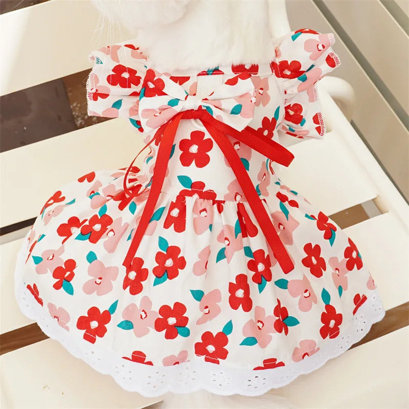Summer Pet Dress Floral Pattern Plaid Skirts