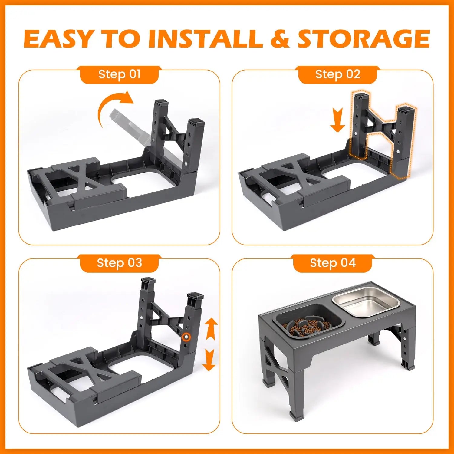 2-in-1 Elevated Slow Feeder Dog Bowls, Non-Slip Stainless Steel