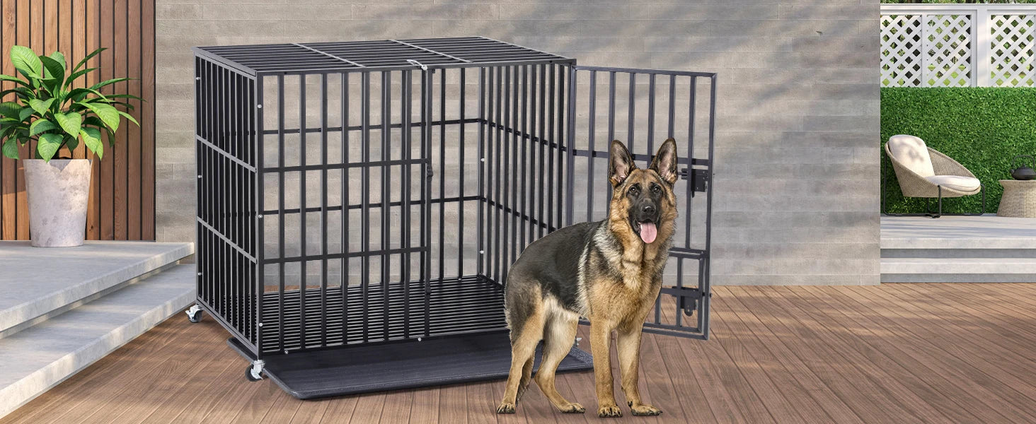 XXL Large Heavy Duty Dog Crate Strong Pet Cage  Square Tube Metal Kennel