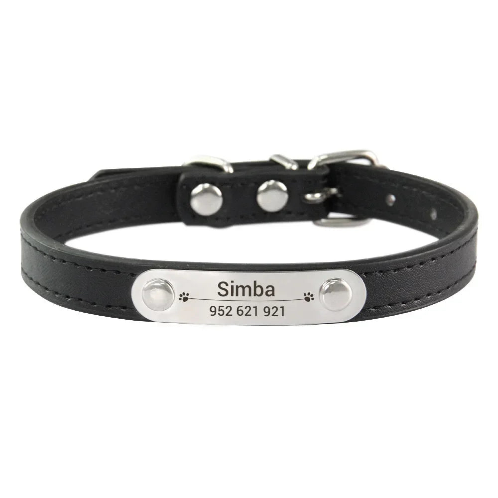 Personalized Dog Collar Name Carved 16 Colors Solid PU Leather Collar