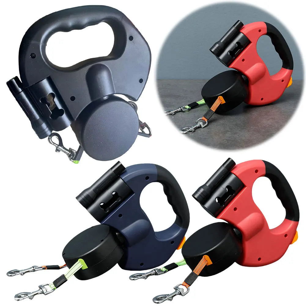 Double Headed Dog Leash Traction Rope with LED Light Dog Walking Leash