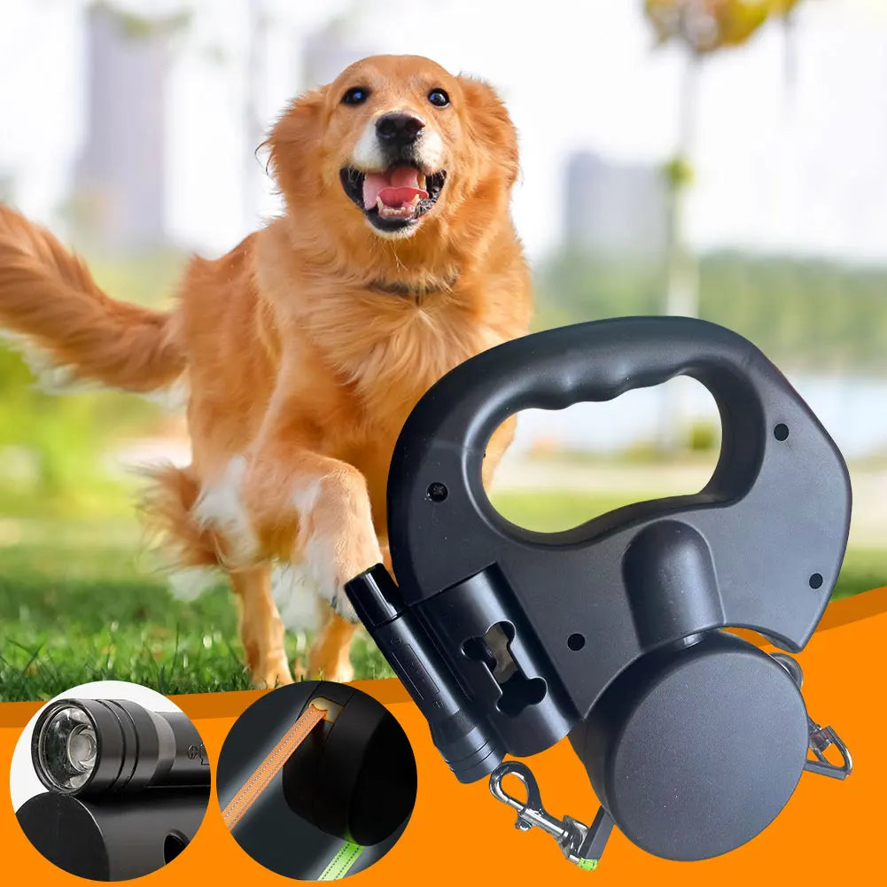 Double Headed Dog Leash Traction Rope with LED Light Dog Walking Leash
