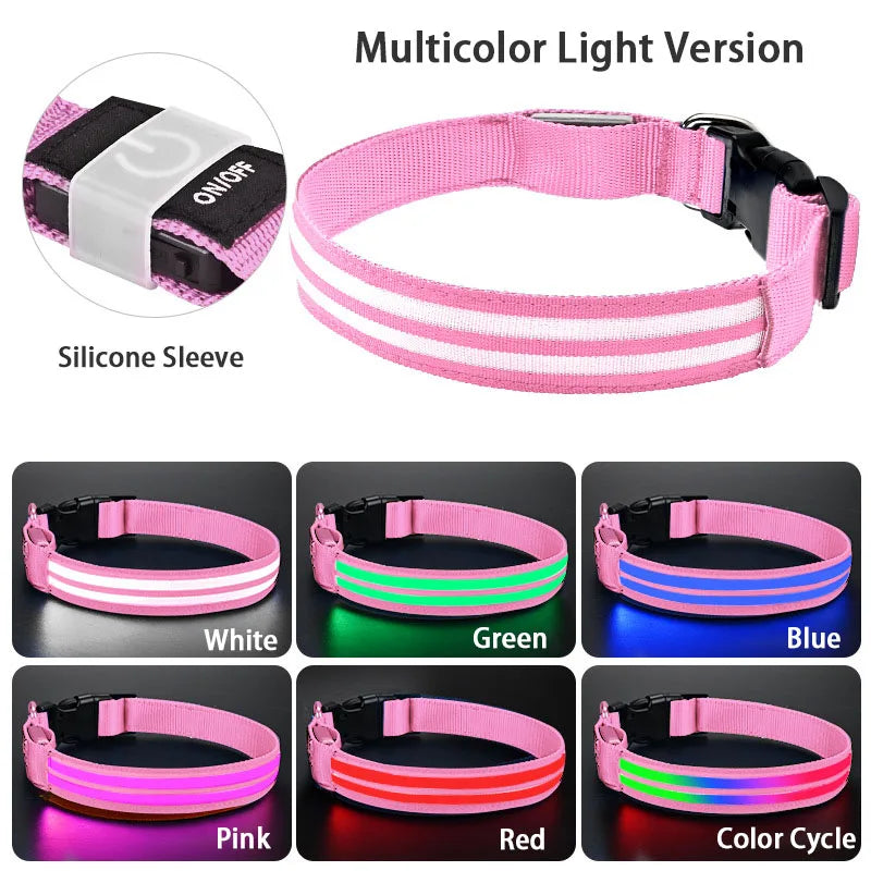 Light Up Dog Collar Night Walk Color LED Glowing