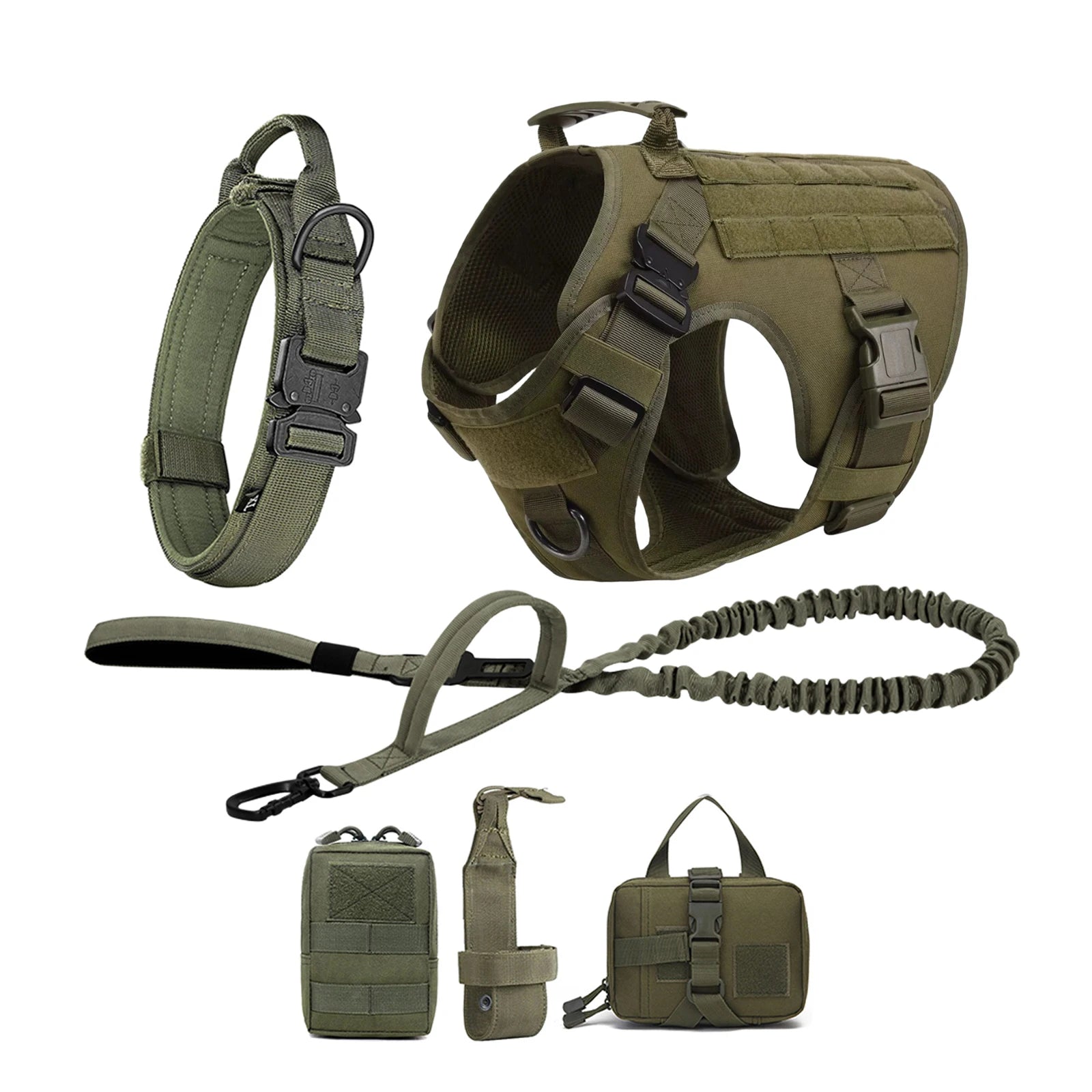 Tactical Dog Harness Collar Leash Pouches For Medium Large Dogs
